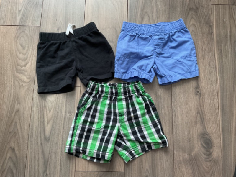 Boys Shorts - Black, Blue, Green Plaid, Kids 18 Month (12-18M)