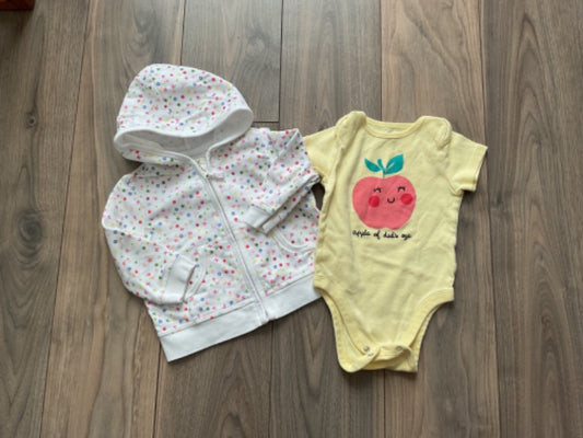 Baby Girl onesie and Zip up Sweater, Kids 9 Month (6-9M)