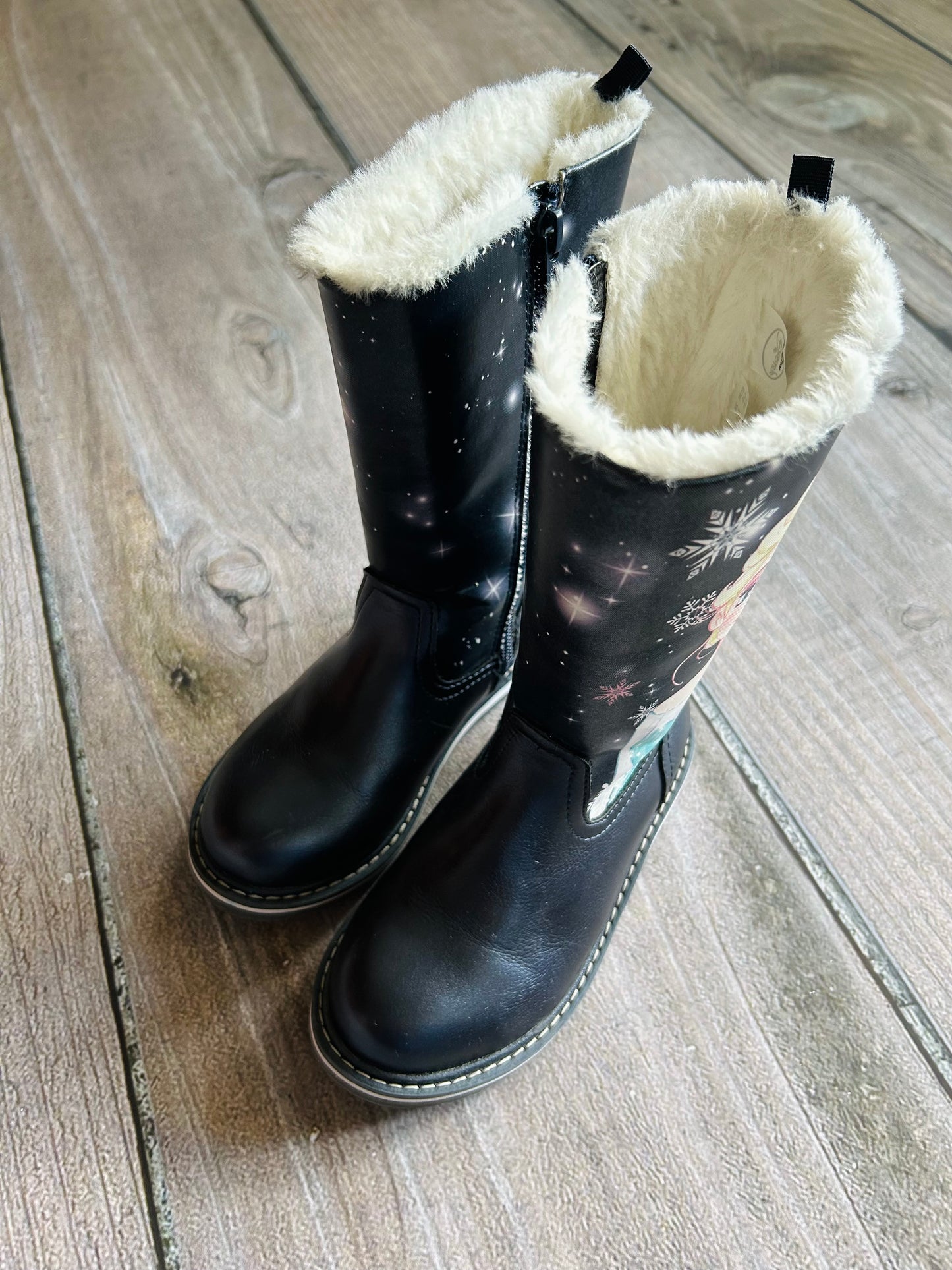 H&M size 10.5T girls dark navy Frozen themed tall boots, EUC, Shoes 10.5 (Toddler:2-4yr)