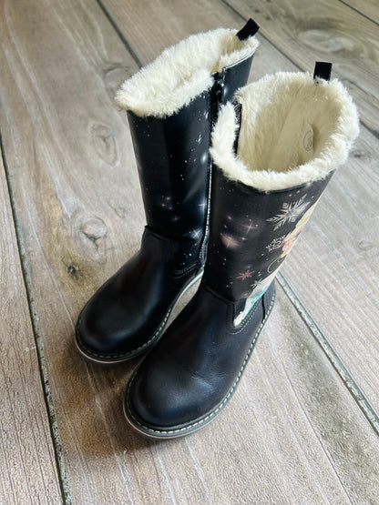 H&M size 10.5T girls dark navy Frozen themed tall boots, EUC, Shoes 10.5 (Toddler:2-4yr)