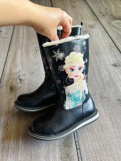H&M size 10.5T girls dark navy Frozen themed tall boots, EUC, Shoes 10.5 (Toddler:2-4yr)