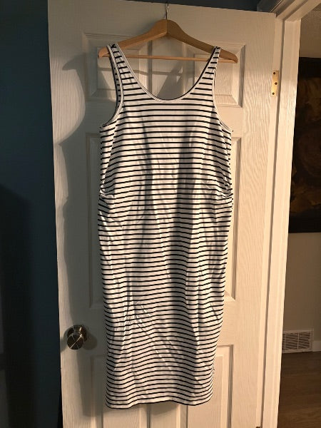 Parasuco Maternity Midi Dress (Black and white stripes) - Size Large, Maternity L (12-14)