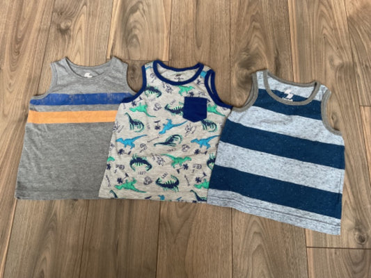 Boys Tank Tops 2 Stripes 1 Dinosaur, Kids 24 Month (18-24M)