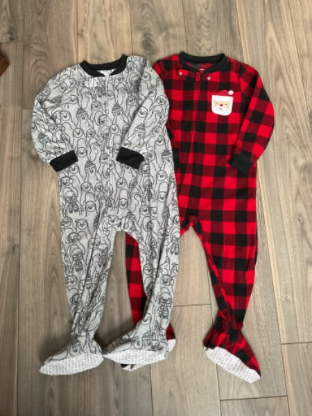 Fleece Sleeper - Grey Penguins, Red and Black Palid, Kids 3T