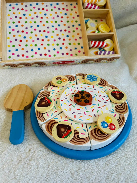 Melissa & Doug wooden birthday cake play set, EUC