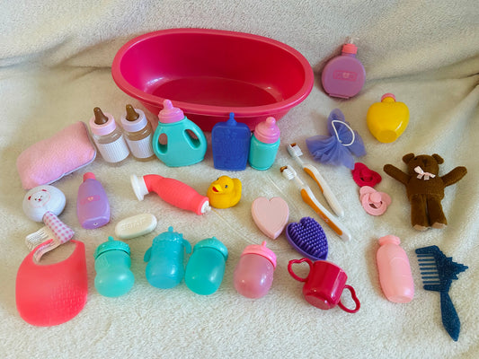 Doll bath & play accessories bundle, EUC