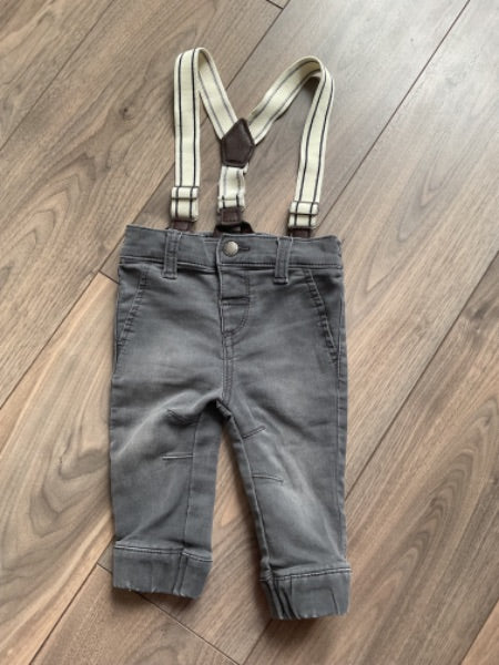 Grey Jeans With Suspenders , Kids 6 Month (3-6M)