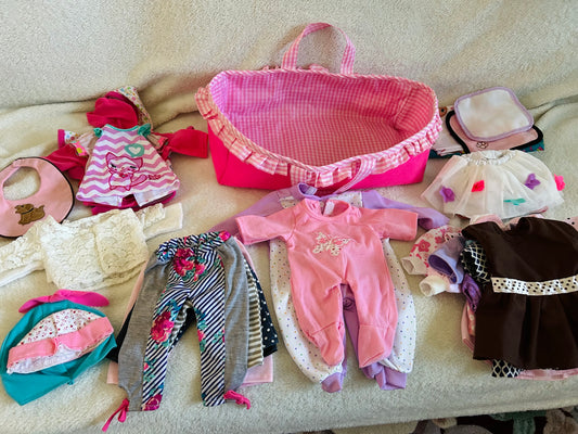 Doll clothes and dolls dress up bundle, EUC