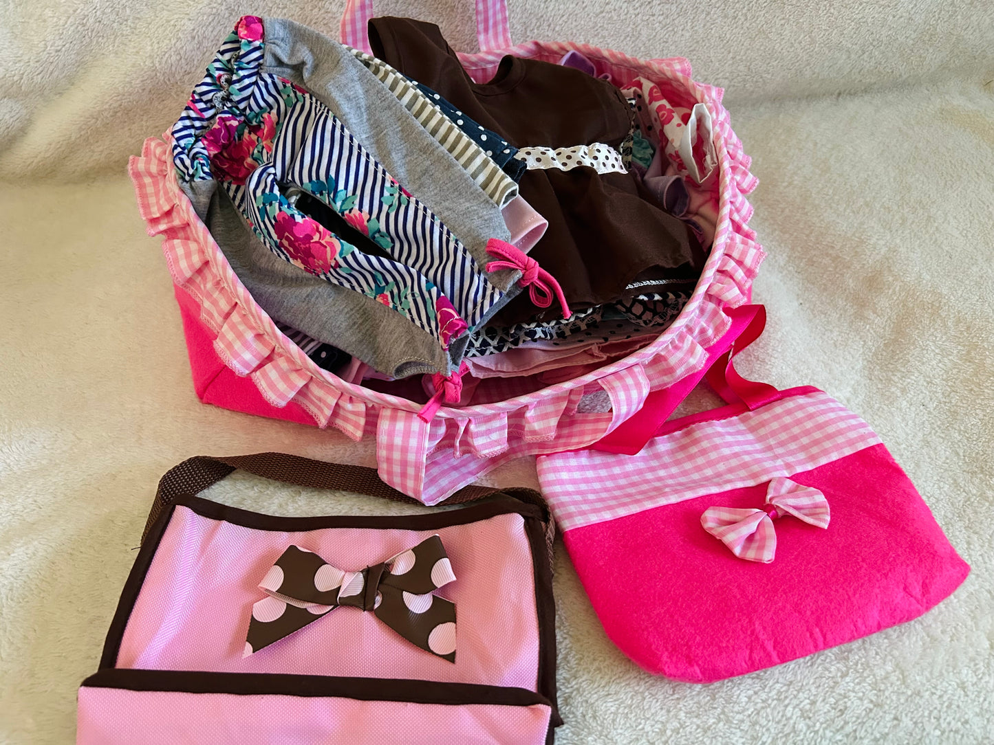 Doll clothes and dolls dress up bundle, EUC