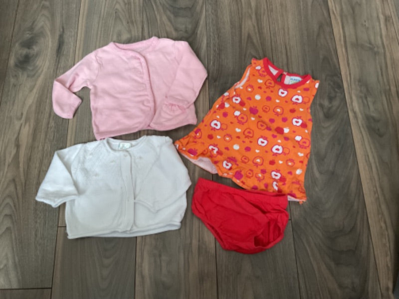 Baby Girls Bundle Pink Sweater, White Sweater, Pink and Orange Outfit , Kids 3 Month (0-3M)