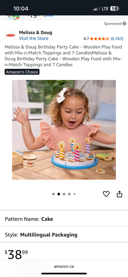 Melissa & Doug wooden birthday cake play set, EUC