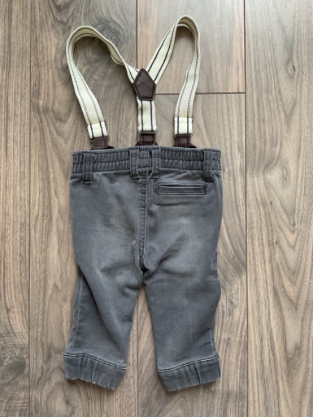 Grey Jeans With Suspenders , Kids 6 Month (3-6M)