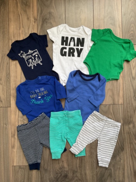 Bundle of 8, Blue, Green and White Onesies, Blue, Green and Grey Pants, 3 Months, Kids 3 Month (0-3M)