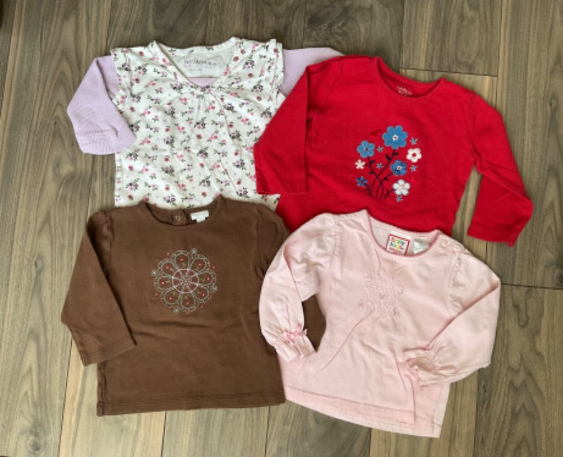 Long Sleeve Tops, Bundle of 4 - Pink, Brown, Red, Purple, Kids 24 Month (18-24M)