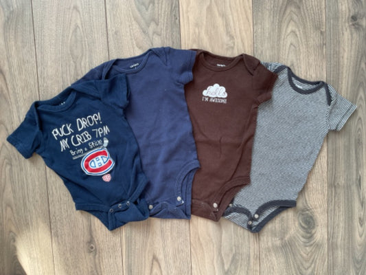 Montreal Canadiens, Navy Blue, Brown, Stripe Onesies, Kids 6 Month (3-6M)