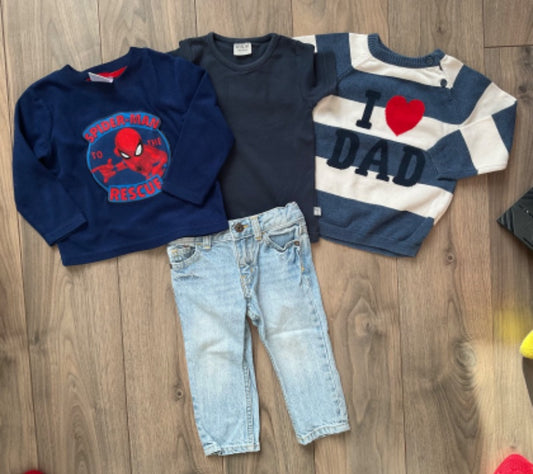 Jeans and 3 Tops - I Love Dad, Spider-Man, tee, Kids 18 Month (12-18M)