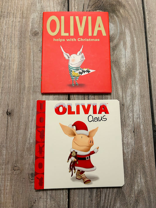 Olivia Claus & Olivia helps with Christmas hardcover books, EEUC