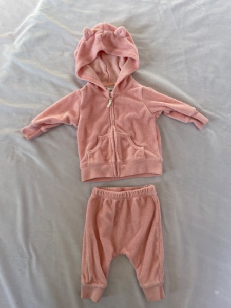 Carter’s 3 month 2 piece cat terry cloth suit, pink , Kids 3 Month (0-3M)