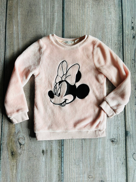 H&M x Disney size 4-6yrs girls pink Minnie Mouse plush sweater, top, like new, Kids 6/6X (extra small)