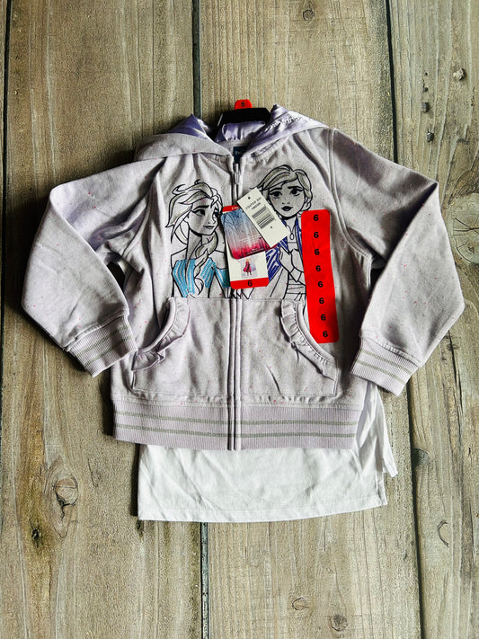 Disney Frozen 2 size 6 girls Elsa zip up hoodie, sweater and matching tshirt set, new with tags, Kids 6/6X (extra small)