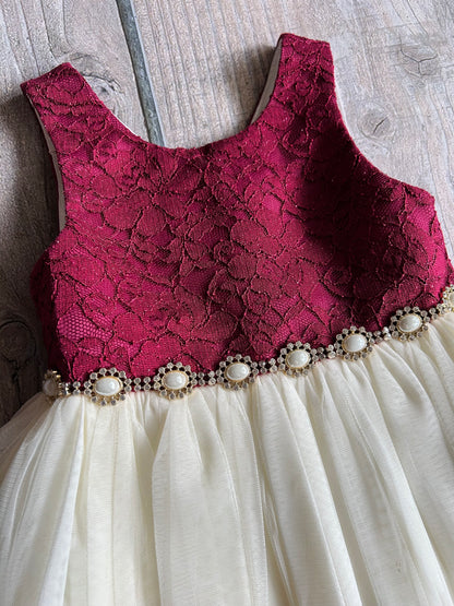 Cinderella size 5 girls dark red and cream fancy tulle dress with crochet bodice, like new, Kids 5/5T (extra small)