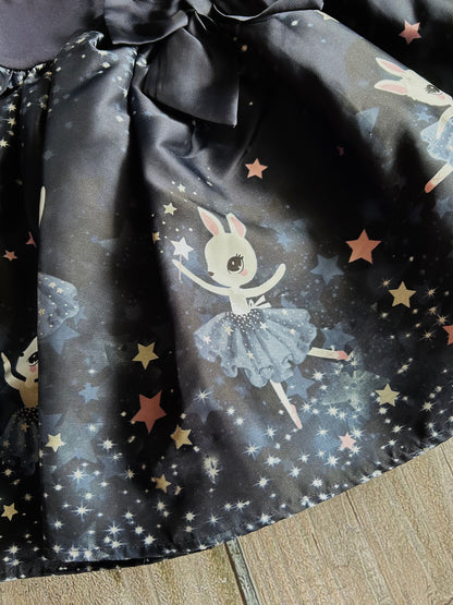 H&M size 4-6yrs girls dark midnight blue fancy dress with big bow, bunny ballerinas, Kids 6/6X (extra small)