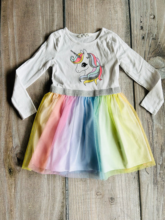 H&M size 4-6yrs girls unicorn themed rainbow tulle dress, Kids 6/6X (extra small)