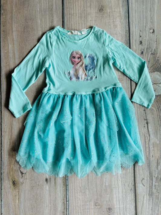 H&M x Disney size 4-6yrs girls Frozen 2 Elsa dress, turquoise blue, sparkly tulle skirt, Kids 6/6X (extra small)