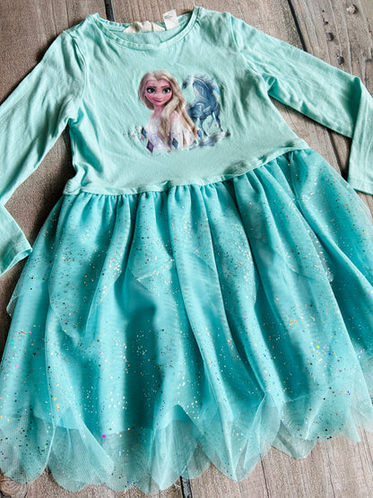 H&M x Disney size 4-6yrs girls Frozen 2 Elsa dress, turquoise blue, sparkly tulle skirt, Kids 6/6X (extra small)