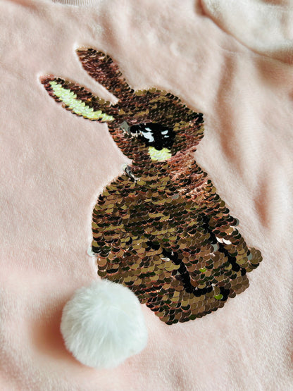 H&M size 4-6yrs girls light pink soft plush bunny sequins sweater, pullover, like new, Kids 6/6X (extra small)