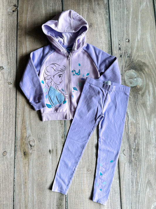 Disney Frozen 2 size 6 girls matching Elsa zip up hoodie, sweater and leggings set, like new, Kids 6/6X (extra small)