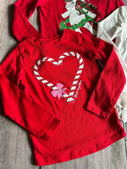 Bundle of long sleeve Christmas tops, size 5-6 and size 6 girls, unicorns, deer, candy cane, snowman, reindeer, Kids 6/6X (extra small)