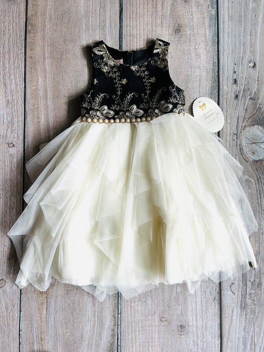 American Princess size 5 girls black, gold and cream fancy tulle dress with gold stitched details, new with tags, Kids 5/5T (extra small)