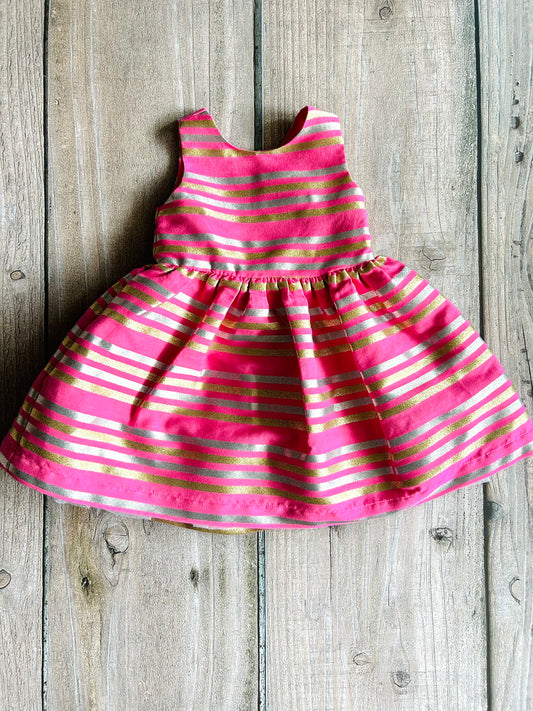 Gymboree size 2T girls pink fancy dress with gold and silver stripes, Kids 2T