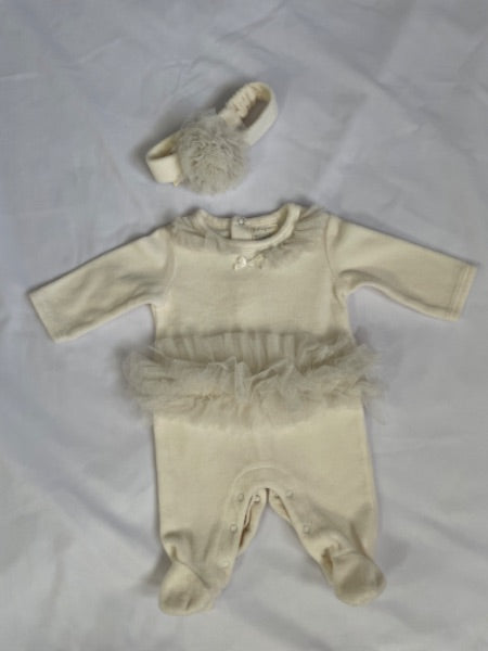 Newborn cream colored tutu one piece outfit with matching headband , Kids Newborn