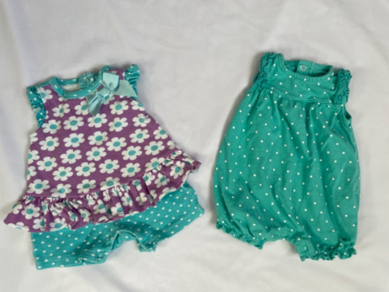 Set of 2 teal rompers. 0-3 months and 3 months , Kids 3 Month (0-3M)
