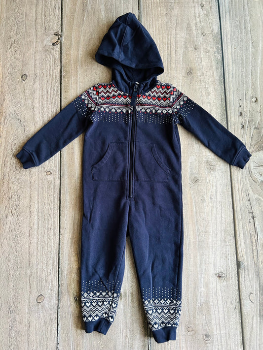 H&M size 3-4yrs girls Christmas holiday themed jumpsuit, winter romper, one piece, navy, Kids 4/4T