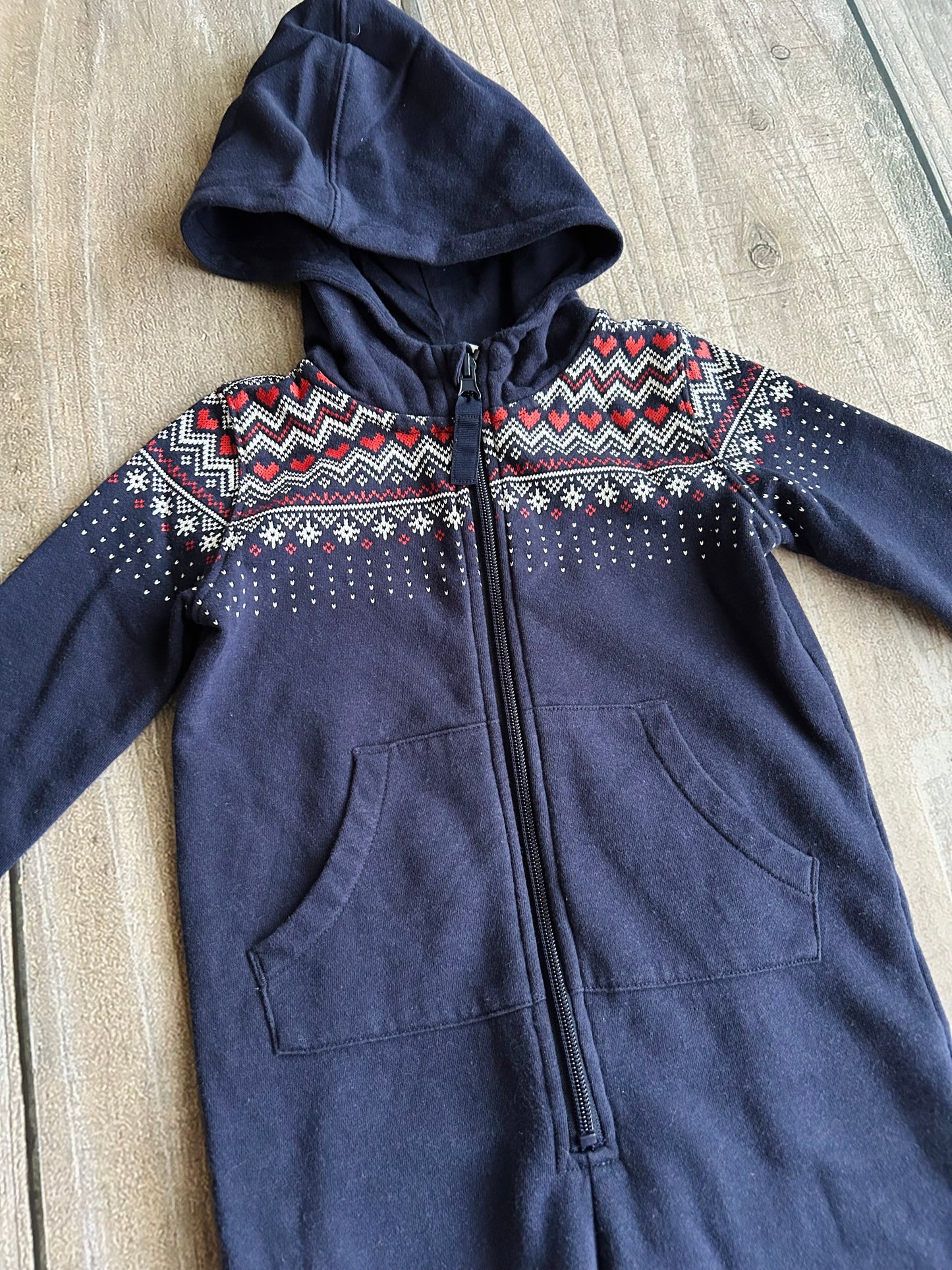 H&M size 3-4yrs girls Christmas holiday themed jumpsuit, winter romper, one piece, navy, Kids 4/4T