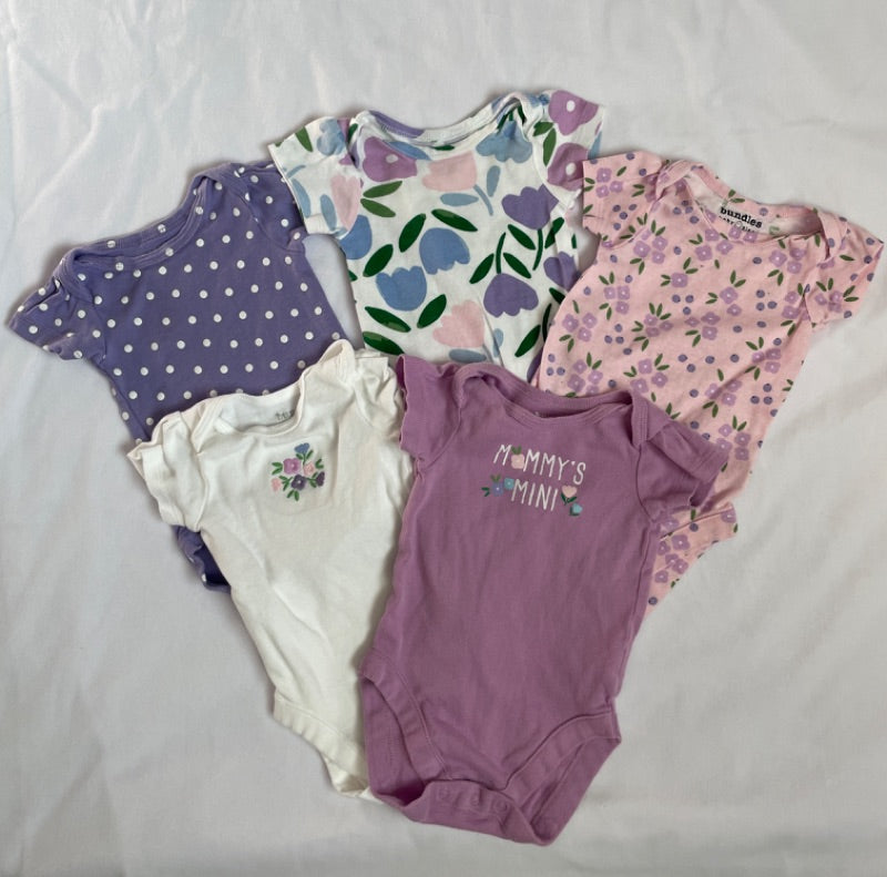 Set of 5 onesie, 3-6 months, purple floral , Kids 6 Month (3-6M)