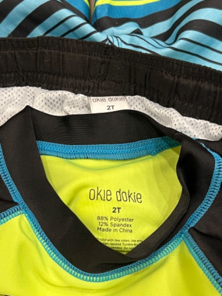 Okie Dokie brand, Boys "Beach Hunk' Swim trunk & Rash Guard set, size 2T, VGUC, Kids 2T