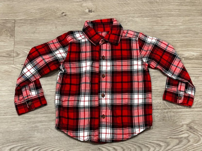 Carter’s, Red Plaid, L/S button up shirt, size 18mos, VGUC, Kids 18 Month (12-18M)