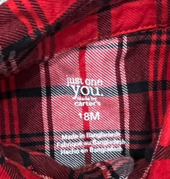 Carter’s, Red Plaid, L/S button up shirt, size 18mos, VGUC, Kids 18 Month (12-18M)