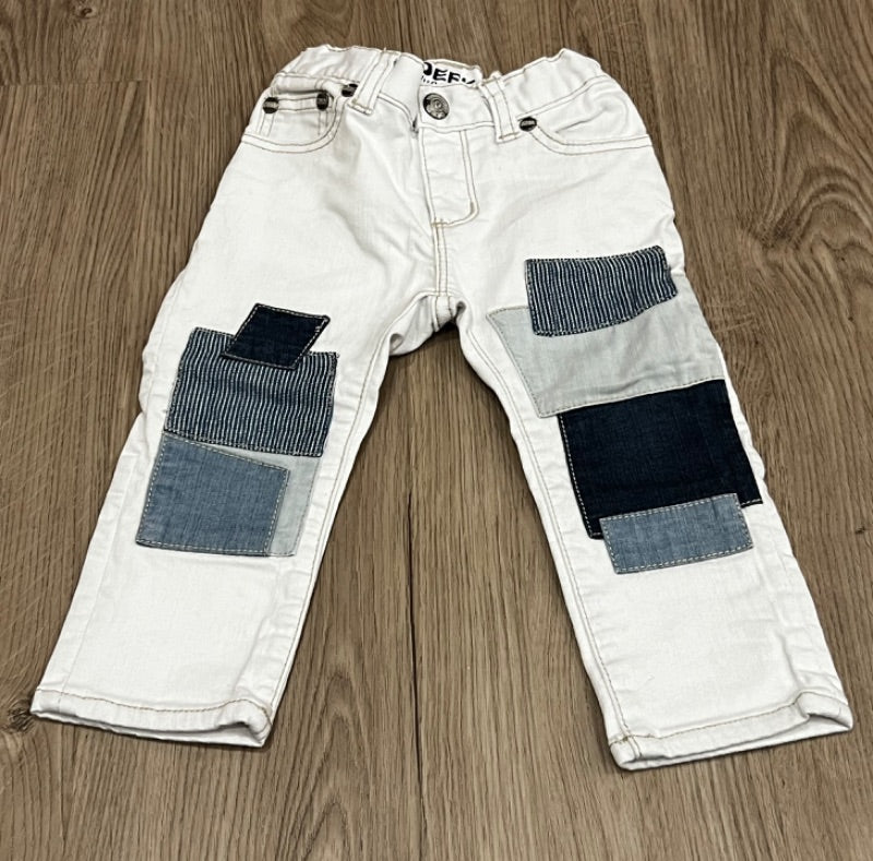 Peek Dungarees, White denim jeans with blue denim patches, size 18-24mos, VGUC, Kids 24 Month (18-24M)