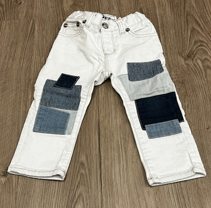Peek Dungarees, White denim jeans with blue denim patches, size 18-24mos, VGUC, Kids 24 Month (18-24M)