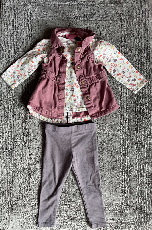 12M floral 3 piece set- long sleeve, vest, leggings , Kids 12 Month (9-12M)