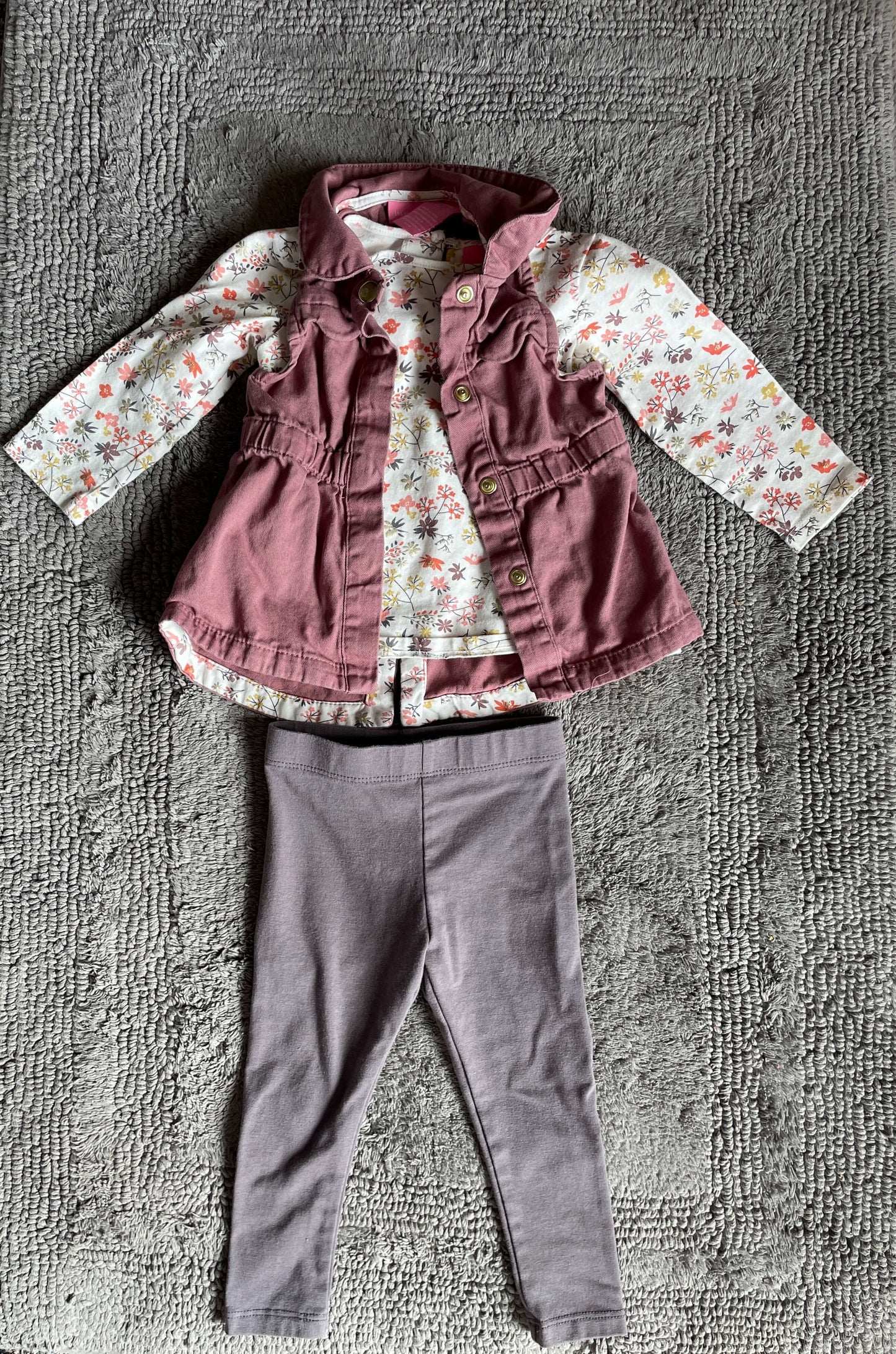 12M floral 3 piece set- long sleeve, vest, leggings , Kids 12 Month (9-12M)