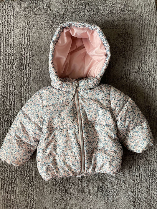 H&M 6-9M pink/blue floral puffer jacket , Kids 9 Month (6-9M)