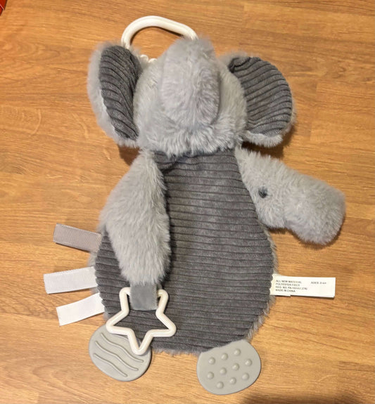 Elephant car toy with pacifier clip and teether toy