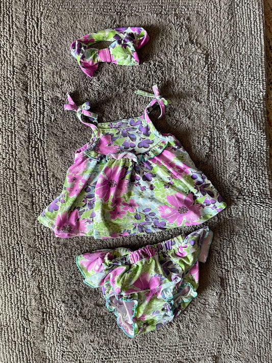 Baby Starters 9M 3 piece outfit- tank top, bottoms, and bow, Kids 9 Month (6-9M)