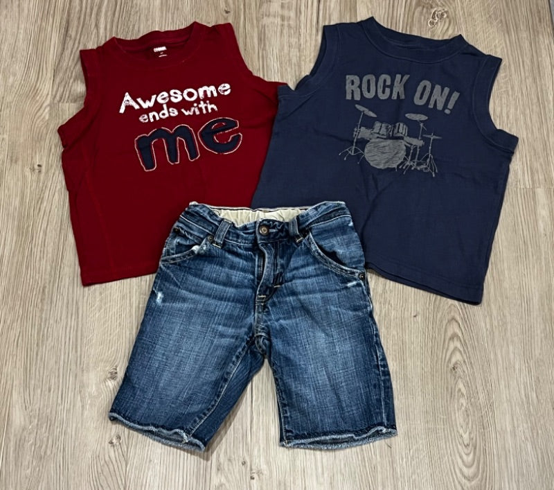 Boys bundle - Two Gymboree Tanks & GAP Denim blue Jean Shorts, size 4/4T, VGUC, Kids 4/4T